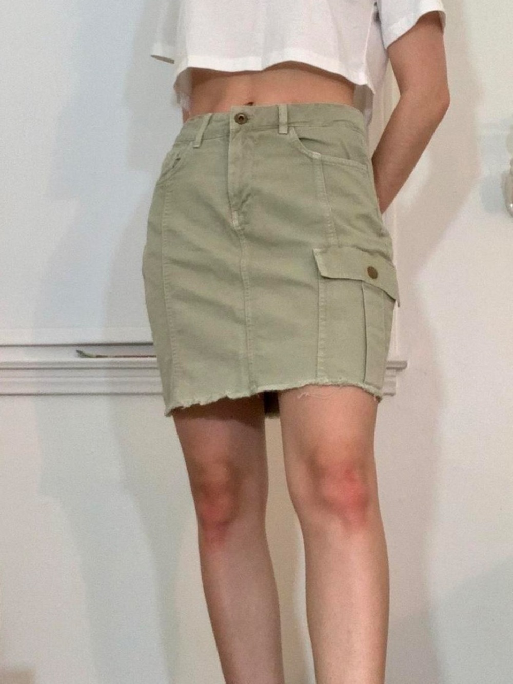 Zara Sage Green Cargo Pocket Mini Skirt